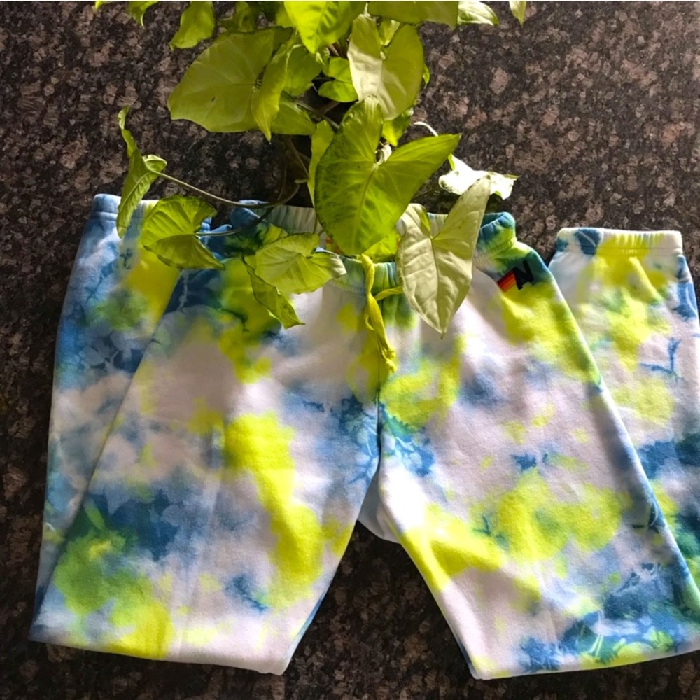 Aviator Nation Sweatpant in Tie Dye Neon Yellow